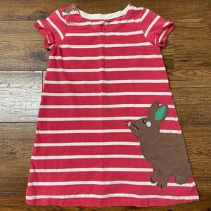 Mini Boden Watermelon Pink Striped Dress with Bunny Girls 6-7y Short Sleeve